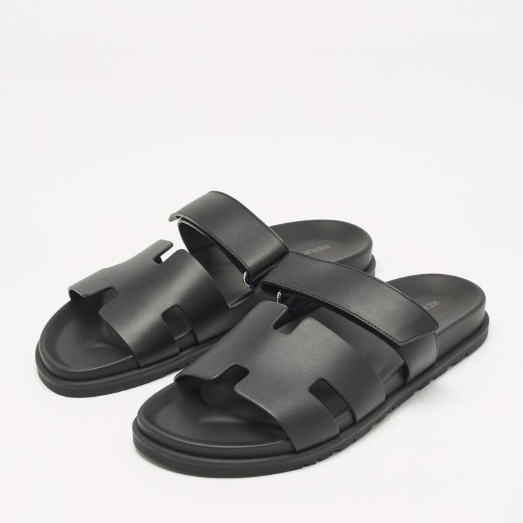Hermès Black Leather Chypre Sandals Size 43