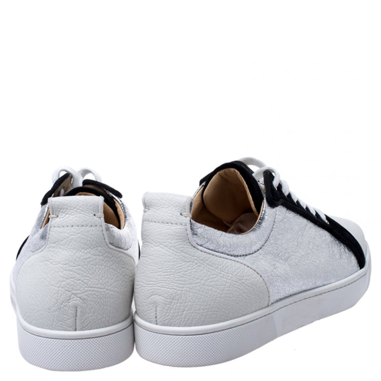 Christian Louboutin Silver/White Foil Leather and Leather Orlato Low Top Sneakers 43.5