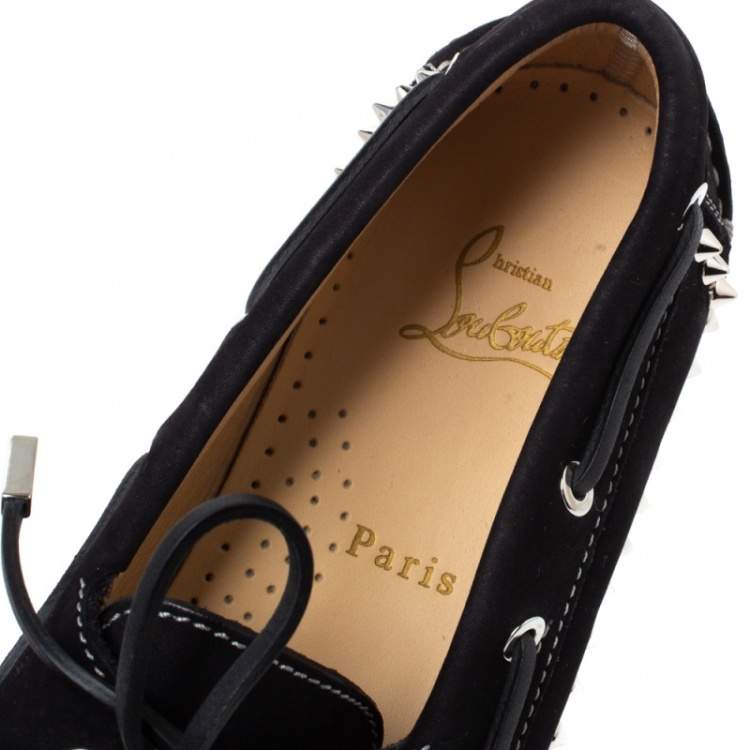 Christian Louboutin Black Suede Steckel Spike Boat Loafers Size 42