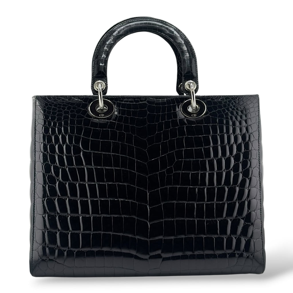 Christian Dior Black Shiny Niloticus Crocodile Large Lady Dior Bag