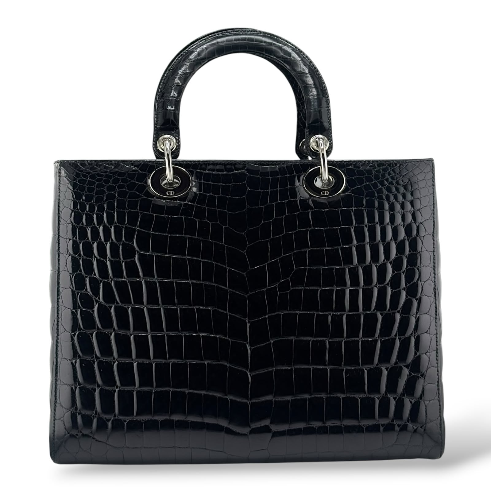 Christian Dior Black Shiny Niloticus Crocodile Large Lady Dior Bag