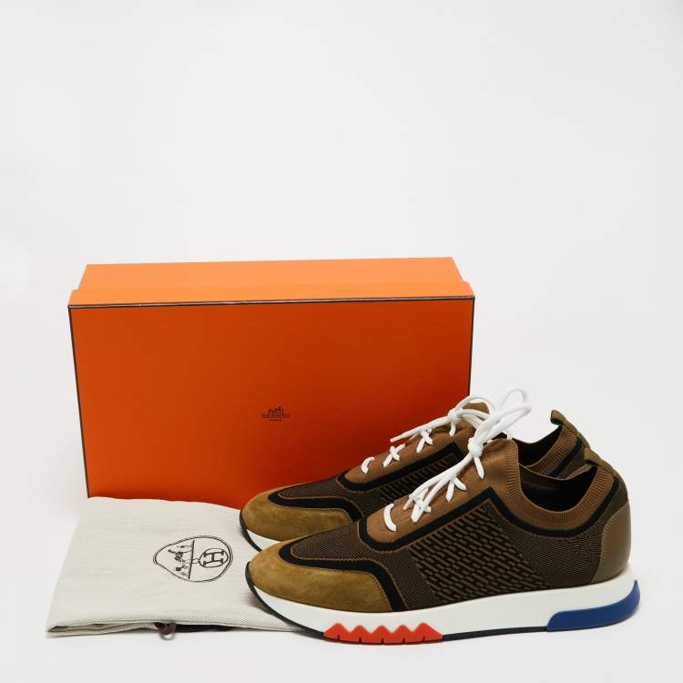 Hermes Olive Green Suede And Leather Addict Low Top Sneakers Size 45