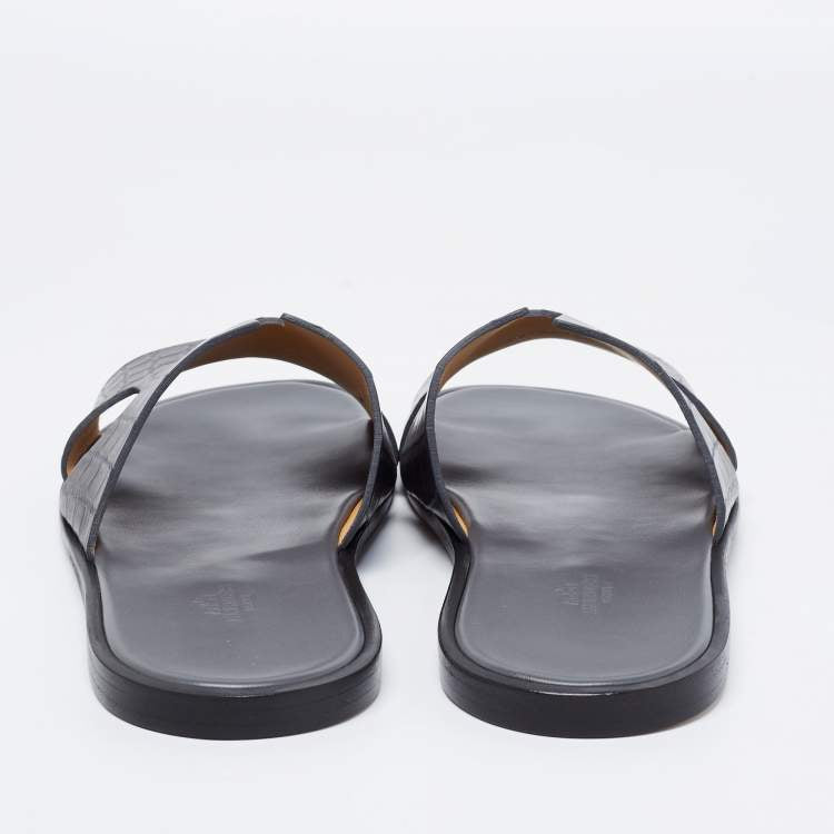 Hermès Grey Crocodile Leather Izmir Flats Size 45