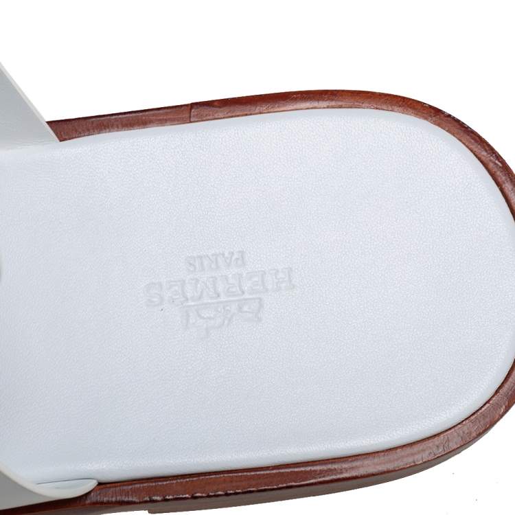 Hermes White Leather Arles Mules Size 43