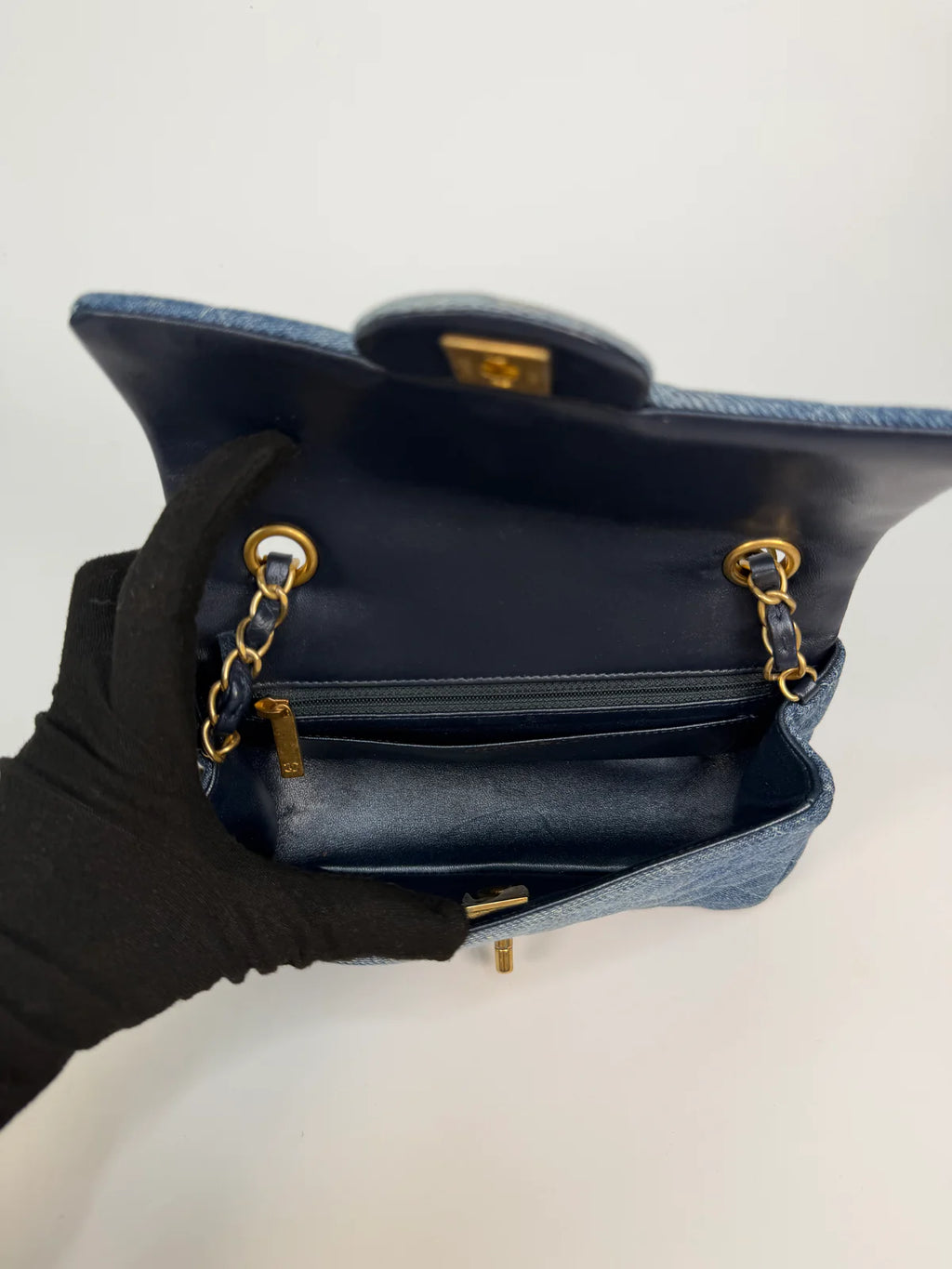 CHANEL MINI RECTANGLE IN BLUE DENIM WITH GOLD HARDWARE