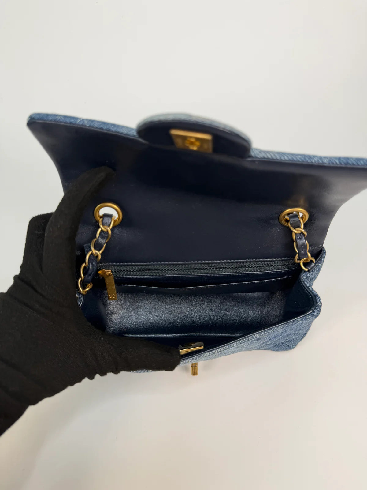 CHANEL MINI RECTANGLE IN BLUE DENIM WITH GOLD HARDWARE