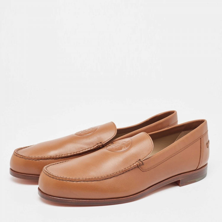 Hermès Brown Leather Slip On Loafers Size 44