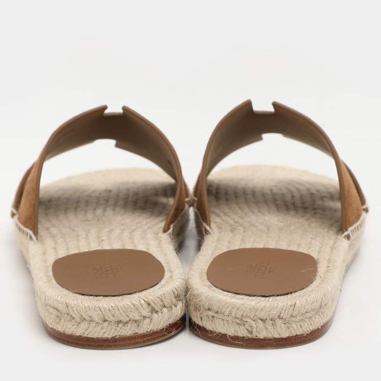 Hermes Brown Suede Antigua Espadrille Flats Size 43