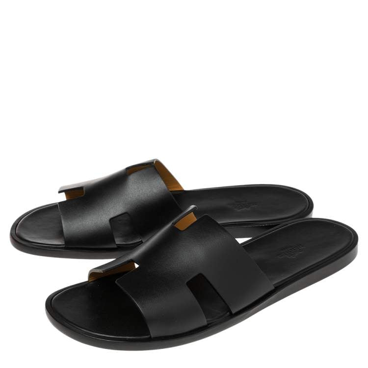 Hermes Black Leather Izmir Slide Sandal Size 46