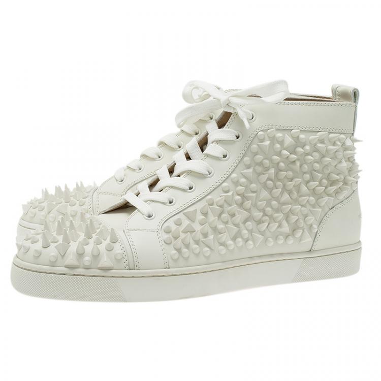 Christian Louboutin White Leather Louis Spikes Lace Up High Top Sneakers Size 43.5
