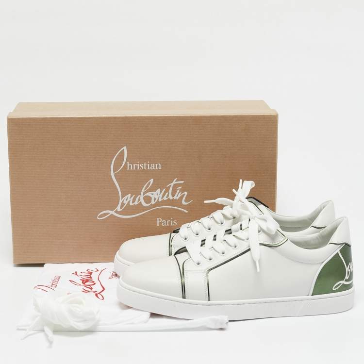 Christian Louboutin White/Green Leather Fun Vieira Sneakers Size 41