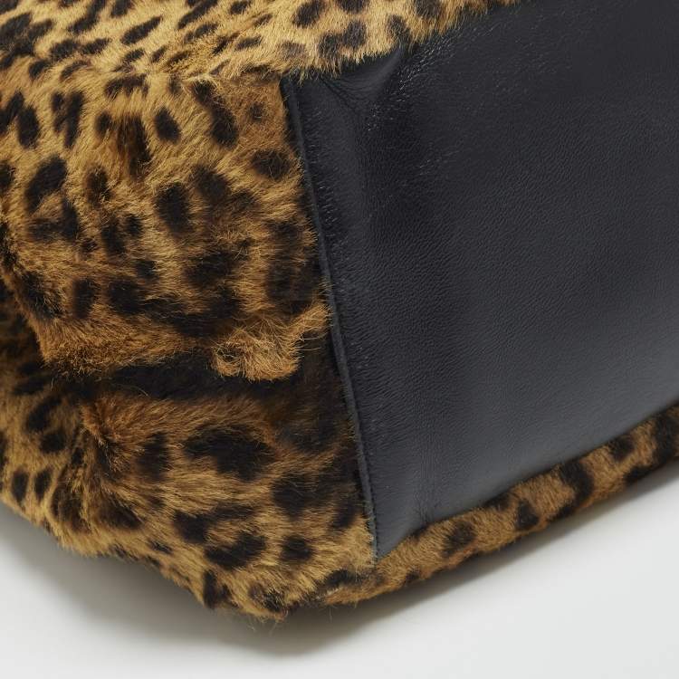 Saint Laurent LE 5 À 7 Bea Brown Leopard Print Calf Hair Tote