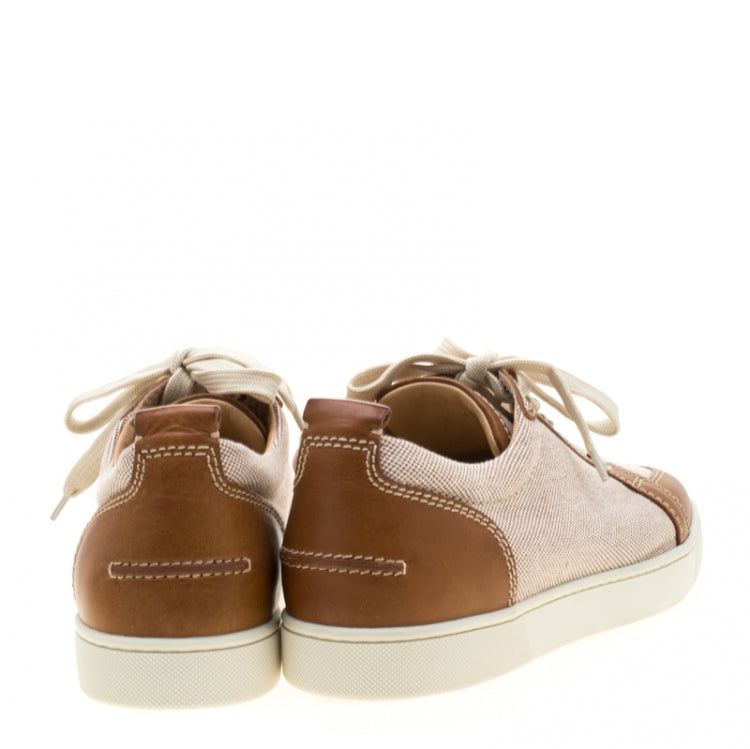 Christian Louboutin Beige/Brown Canvas and Leather Rantulow Sneakers Size 43