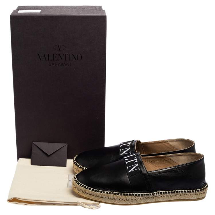 Valentino Black Leather VLTN Slip On Espadrille Flats Size EU 43.5