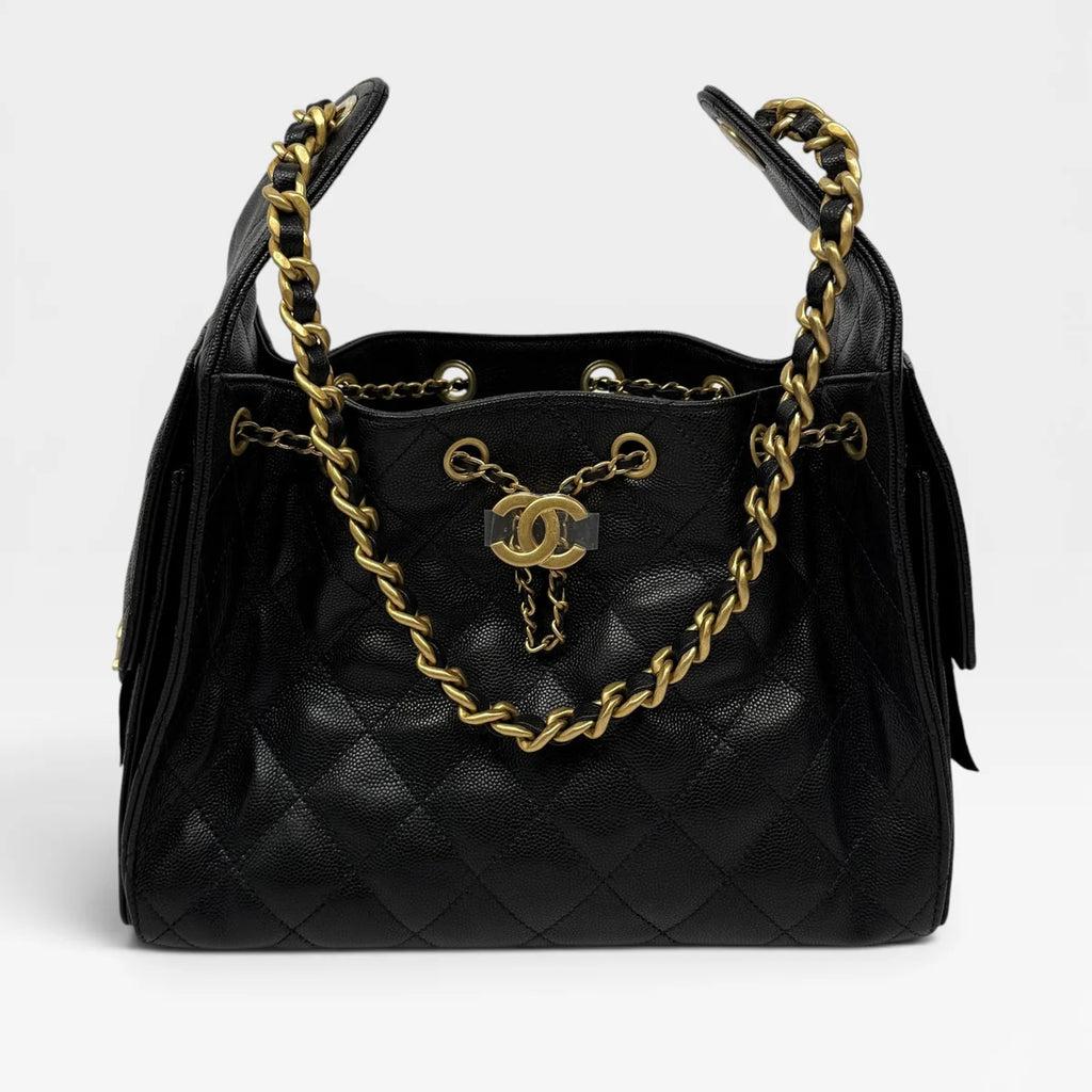 CHANEL 25 SMALL IN BLACK CAVIAR LEATHER WITH GHW