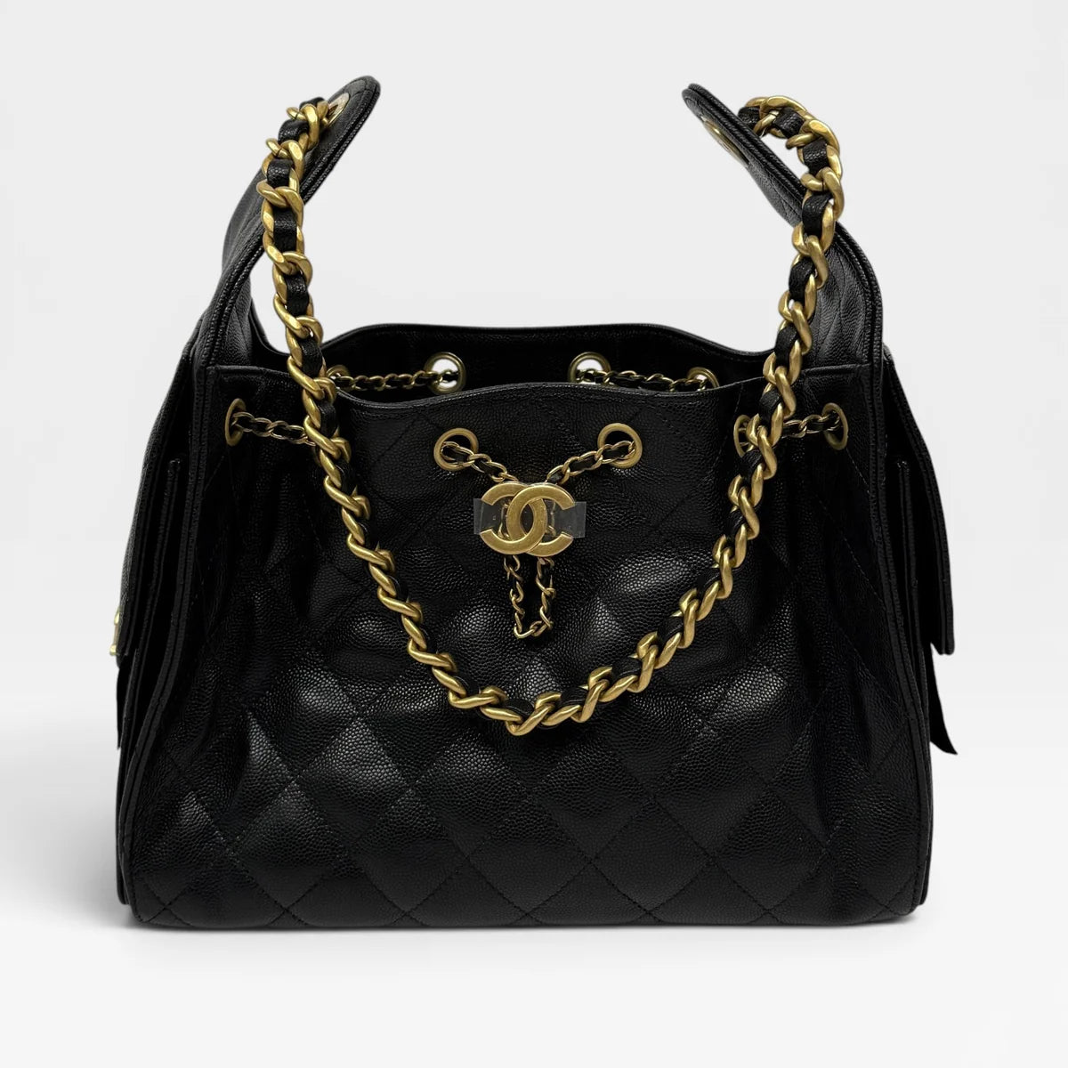 CHANEL 25 SMALL IN BLACK CAVIAR LEATHER WITH GHW