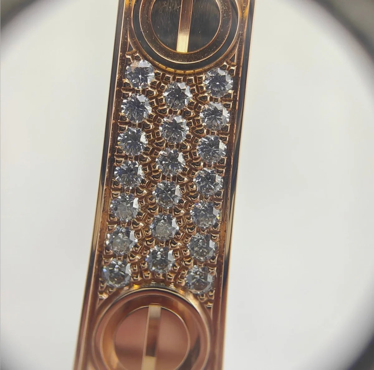 Cartier Love Paved Diamond 18K Rose Gold Cuff Bracelet Size 18