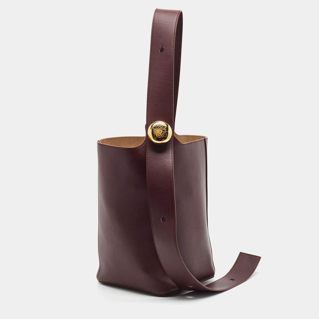 Loewe Pebble Medium Burgundy Leather Bucket Bag