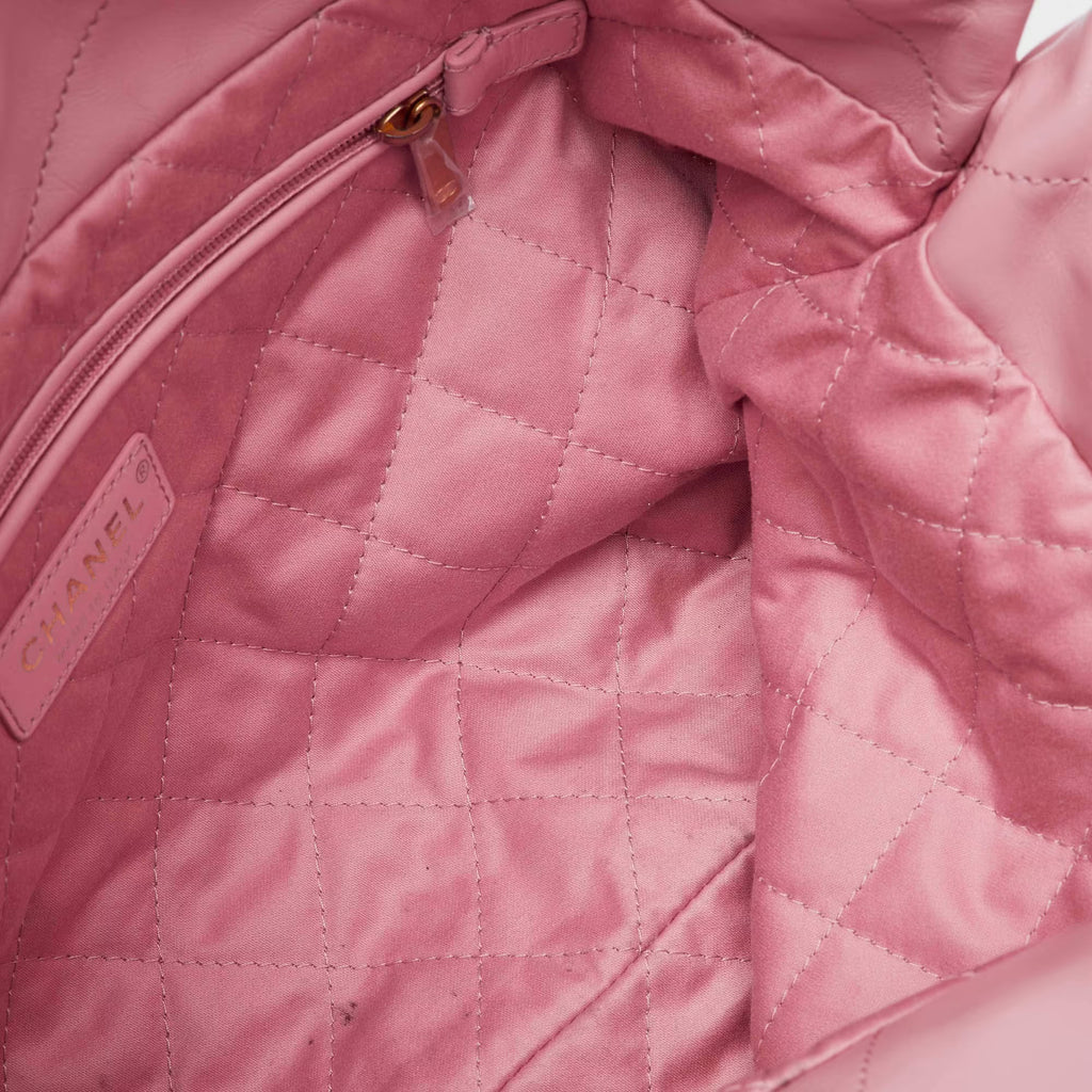 Chanel Light Pink Quilted Shiny Leather Small 22 Bag