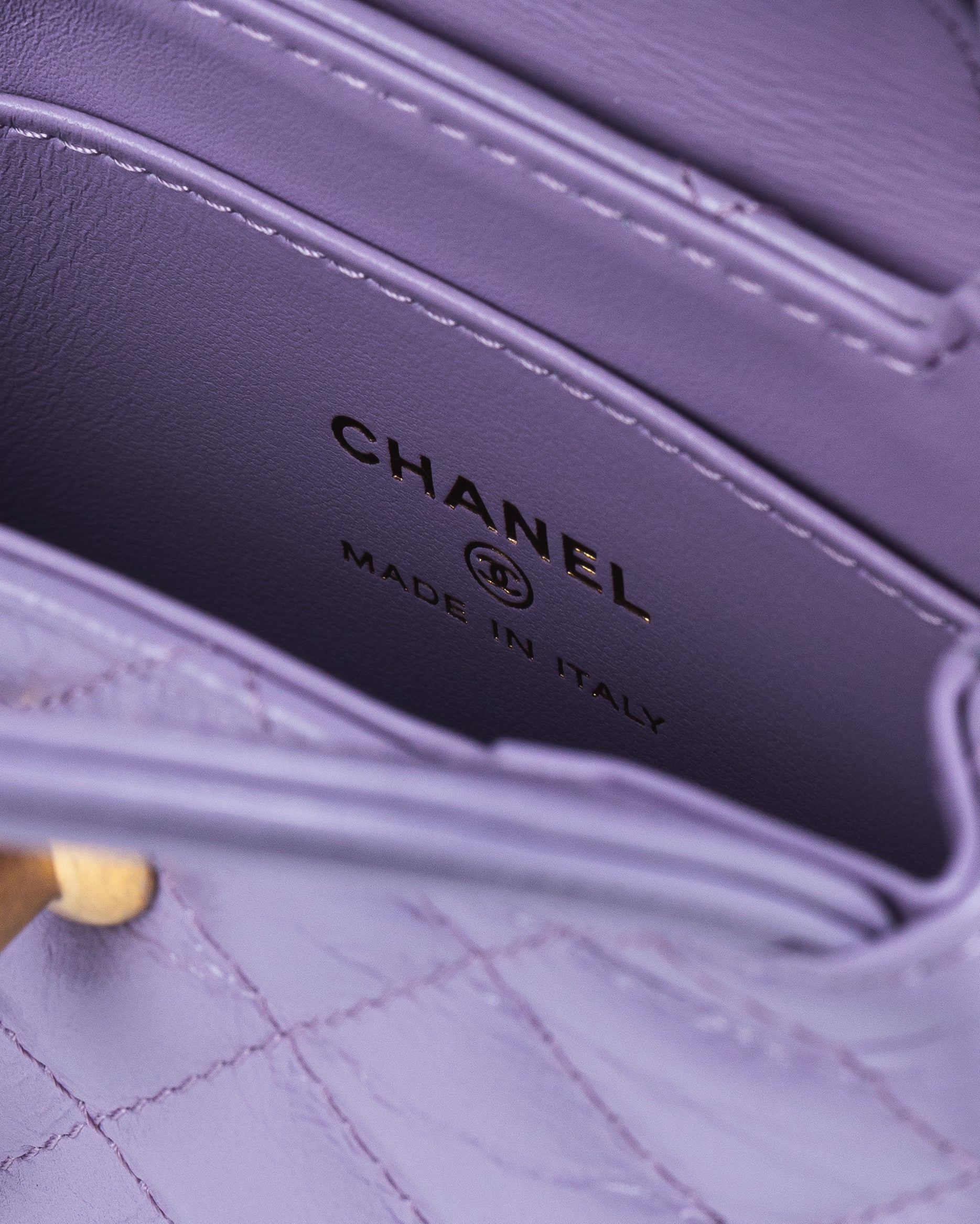 Chanel Kelly Bag Shiny Aged Calfskin & Gold-Tone Metal in Lavender Micro size