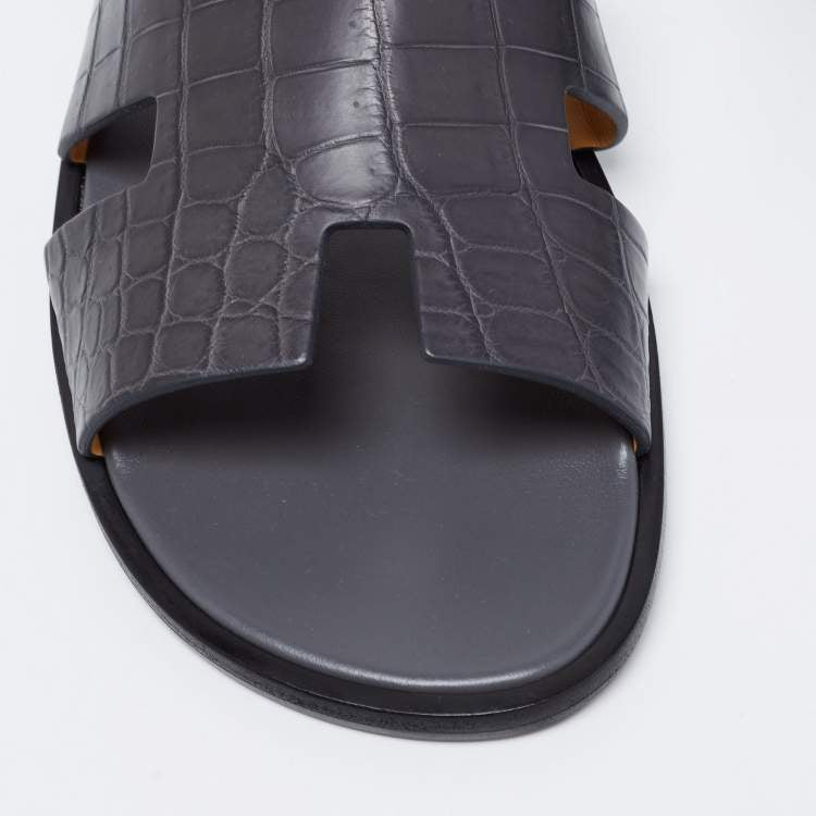 Hermès Grey Crocodile Leather Izmir Flats Size 45