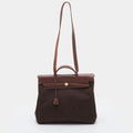 Hermes Herbag 39 Chocolate/Terre Toile and Vache Leather Top Handle Bag