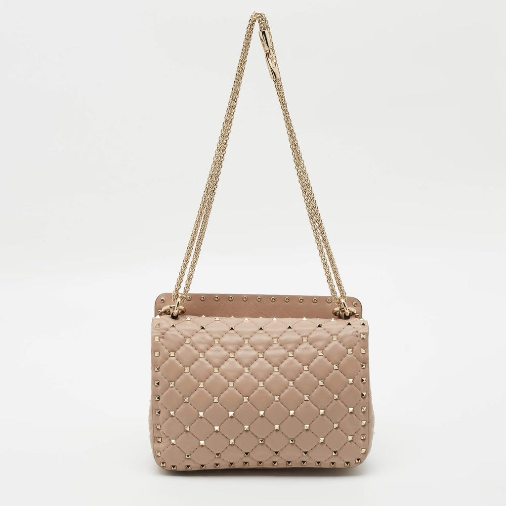 Valentino Rockstud Spike Medium Old Rose Leather Top Handle Bag