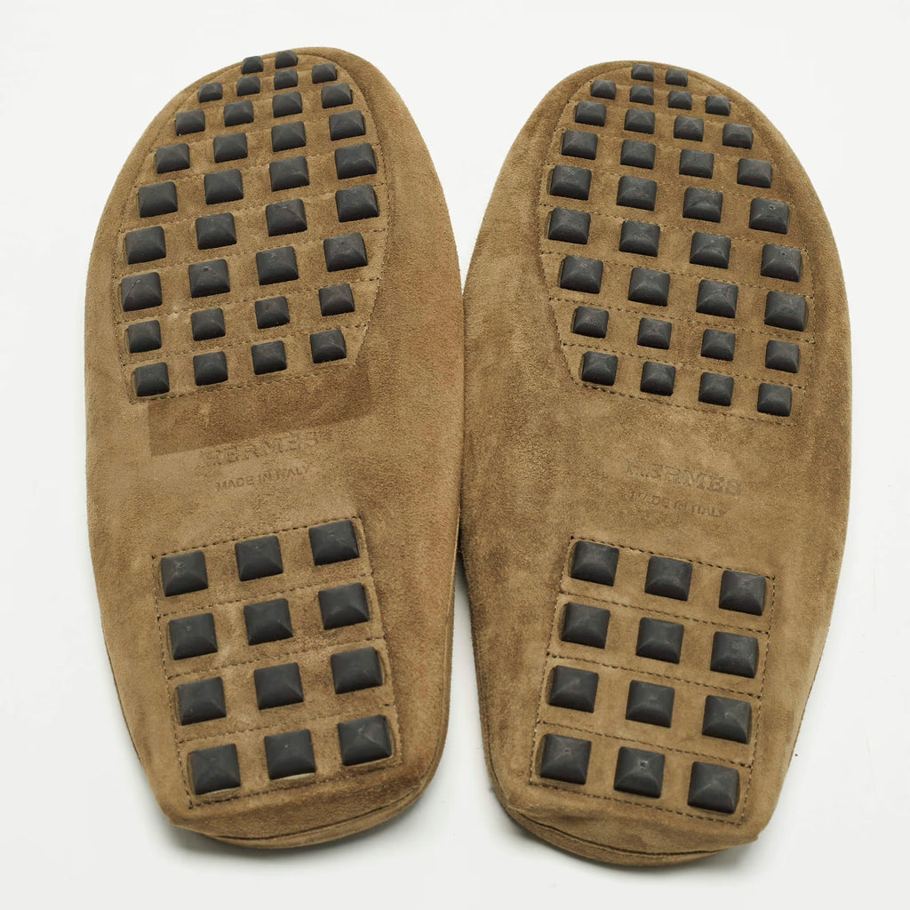 Hermes Icaro Size 43 Olive Green Suede Flat Mules