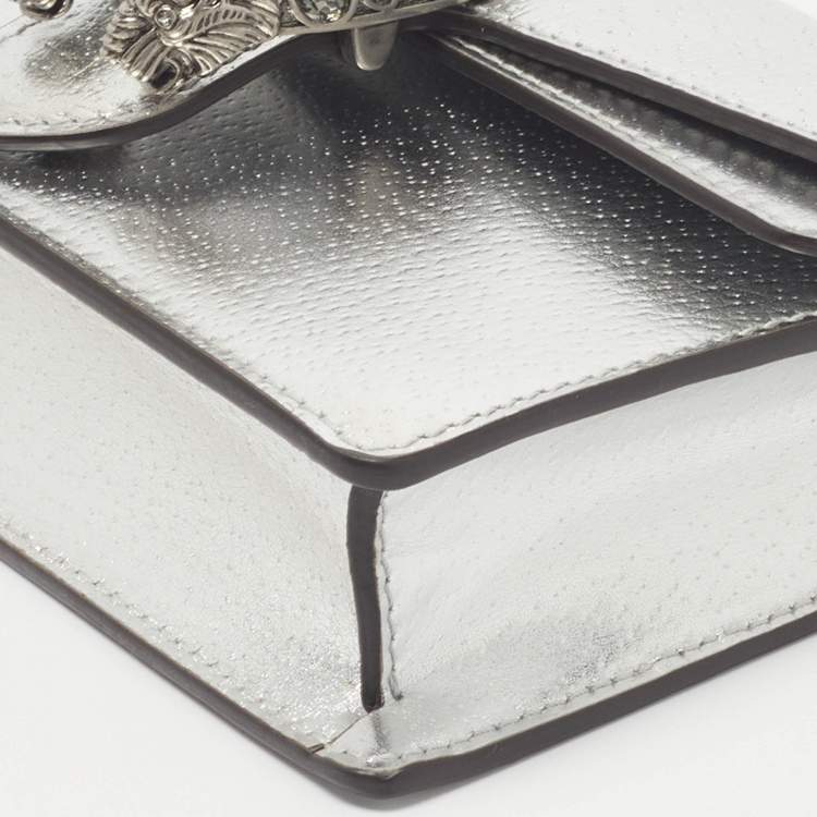 Gucci Dionysus Crystal Super Mini Silver Leather Shoulder Bag