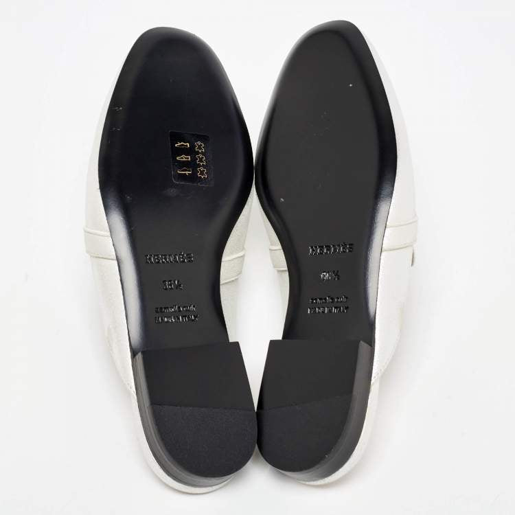 Hermes Silver Textured Suede Oz Flat Mules Size 36.5