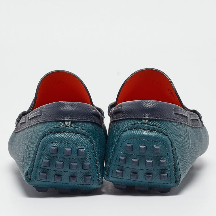 Hermès Green/Navy Blue Leather Irving Loafers Size 43.5