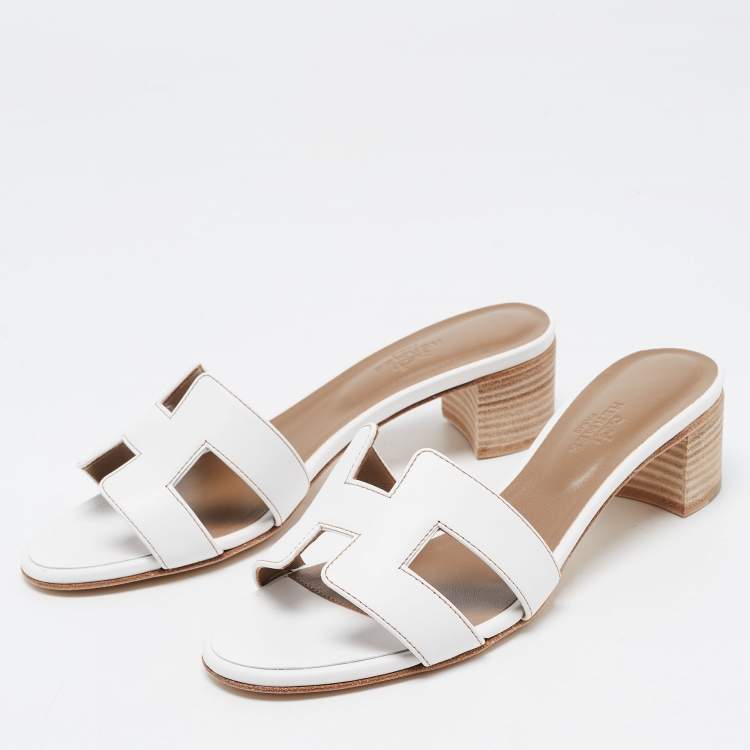 Hermes White Leather Oasis Slide Sandals Size 36.5