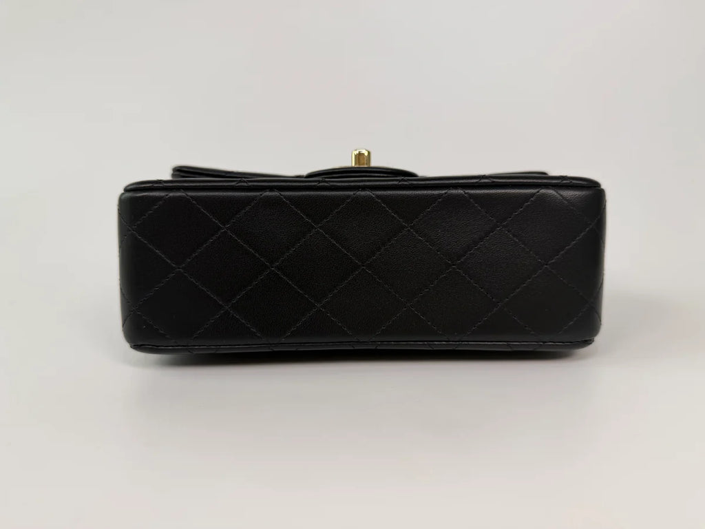 CHANEL MINI RECTANGLE TOP HANDLE IN BLACK LAMBSKIN LEATHER WITH PALE GOLD HARDWARE