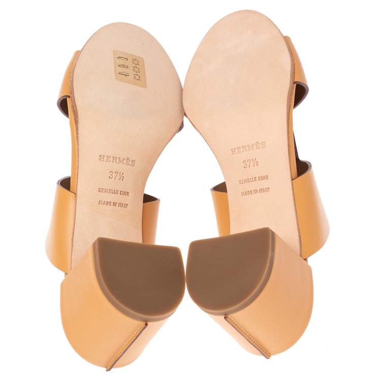 Hermes Tan Leather Ostia Slide Sandals Size 37.5
