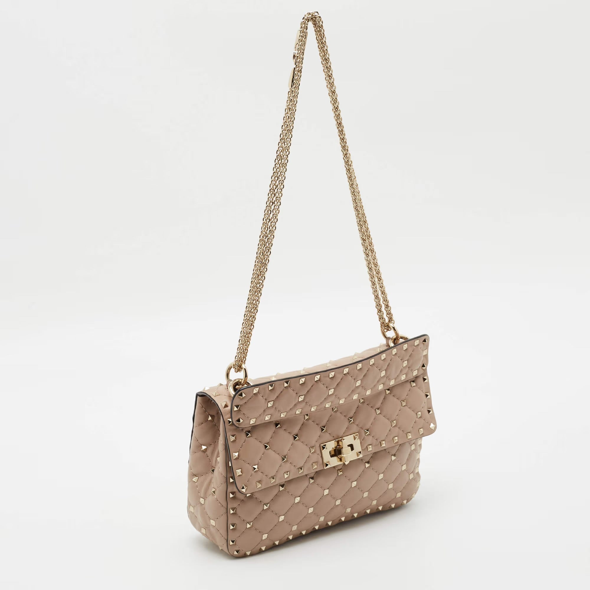 Valentino Rockstud Spike Medium Old Rose Leather Top Handle Bag