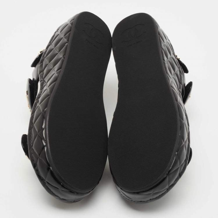 Chanel Black Leather CC Dad Flat Sandals Size 39