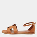 Hermes Brown Leather Santorini Ankle Strap Sandals Size 38