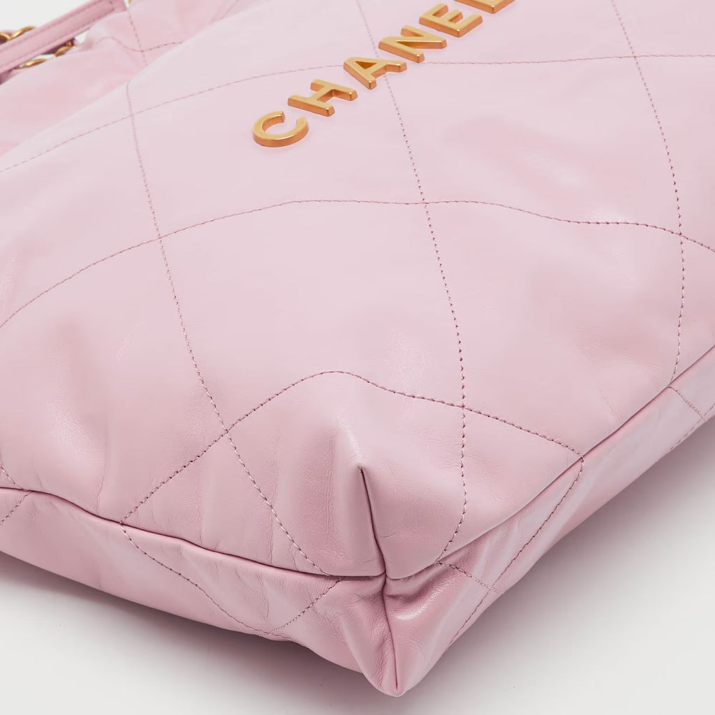 Chanel Light Pink Quilted Shiny Leather Small 22 Bag