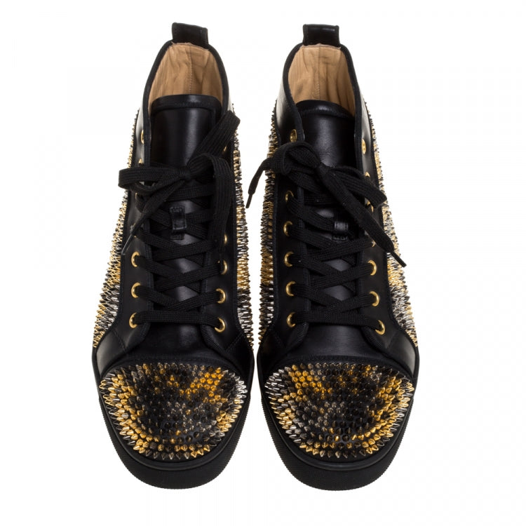 Christian Louboutin Black Leather Louis Spike High Top Sneakers Size 40.5