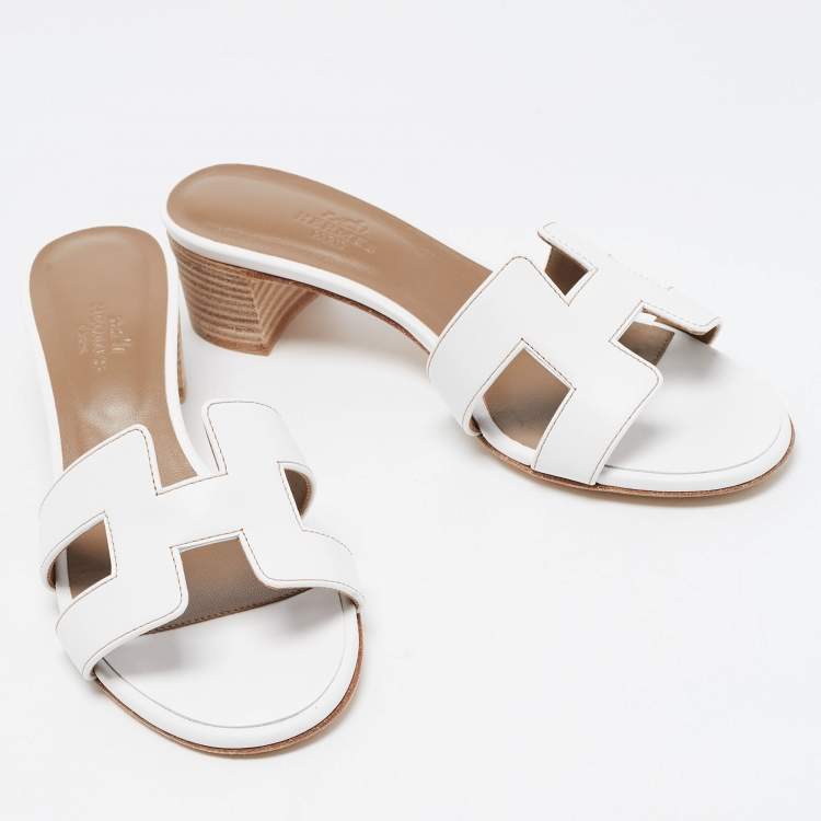 Hermes White Leather Oasis Slide Sandals Size 36.5