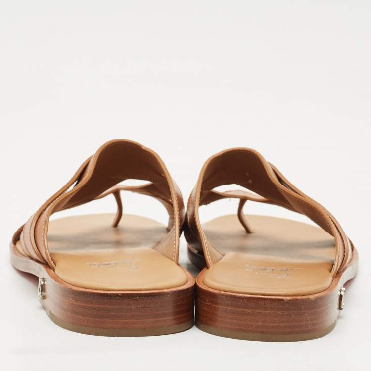 Christian Louboutin Brown Leather Sinouhe Thong Flat Sandals Size 44
