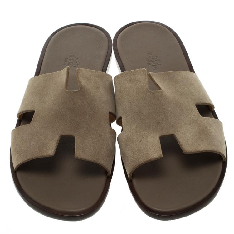 Hermes Light Brown Suede Izmir Sandals Size 43.5