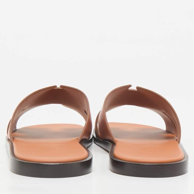 Hermès Orange Leather Izmir Flat Slides Size 45