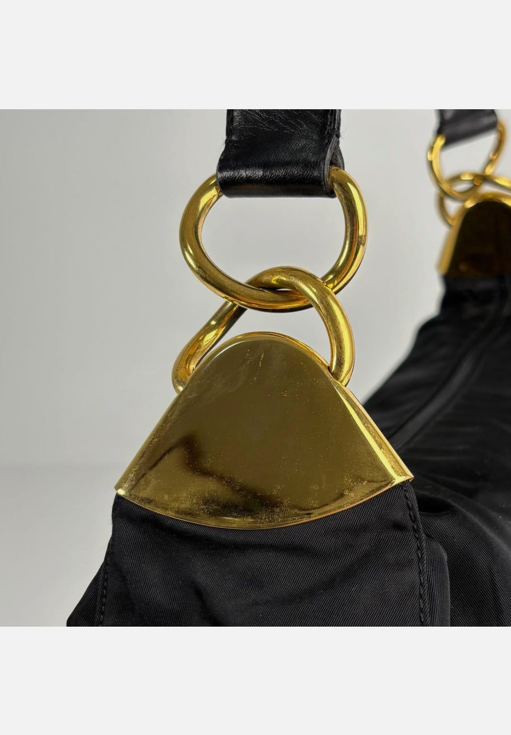 Prada Triangle Hobo Shoulder Bag Nylon Leather Black