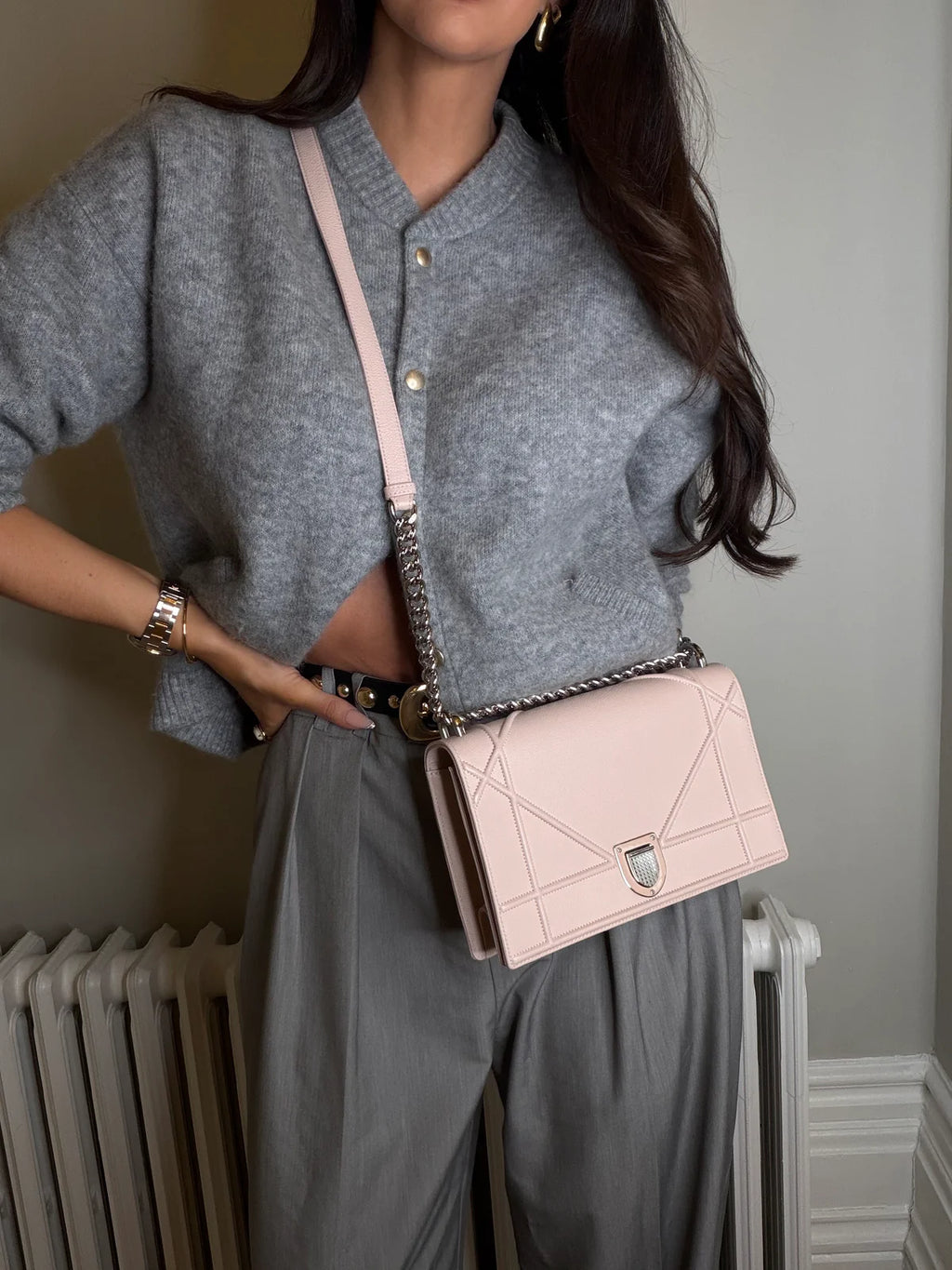CHRISTIAN DIOR MEDIUM DIORAMA BAG IN BLUSH PINK LEATHER WITH SILVER HARDWARE