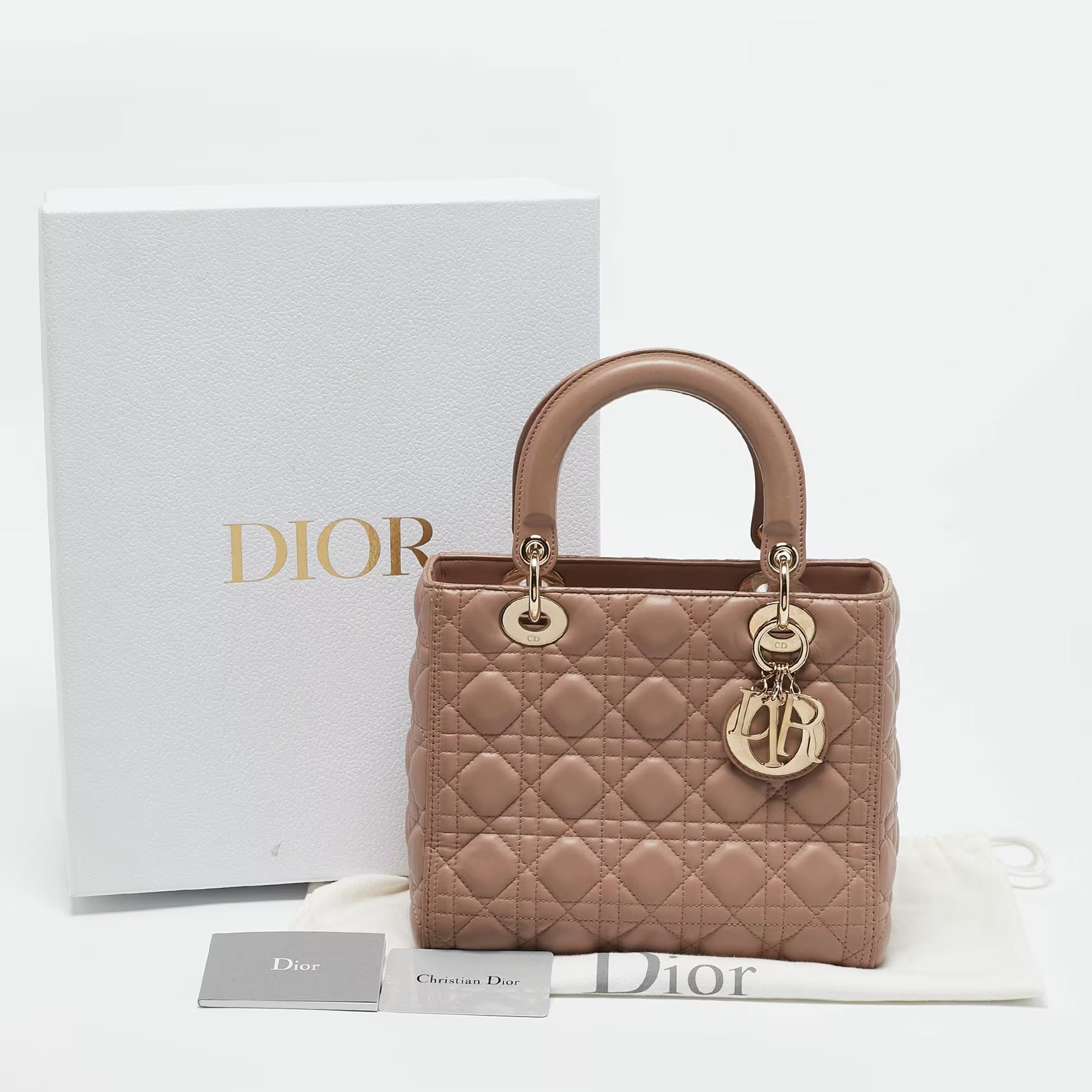 Dior Lady Dior Medium Beige Leather Tote Bag