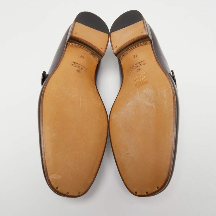 Gucci Brown Leather GG Marmont Web Loafers Size 46