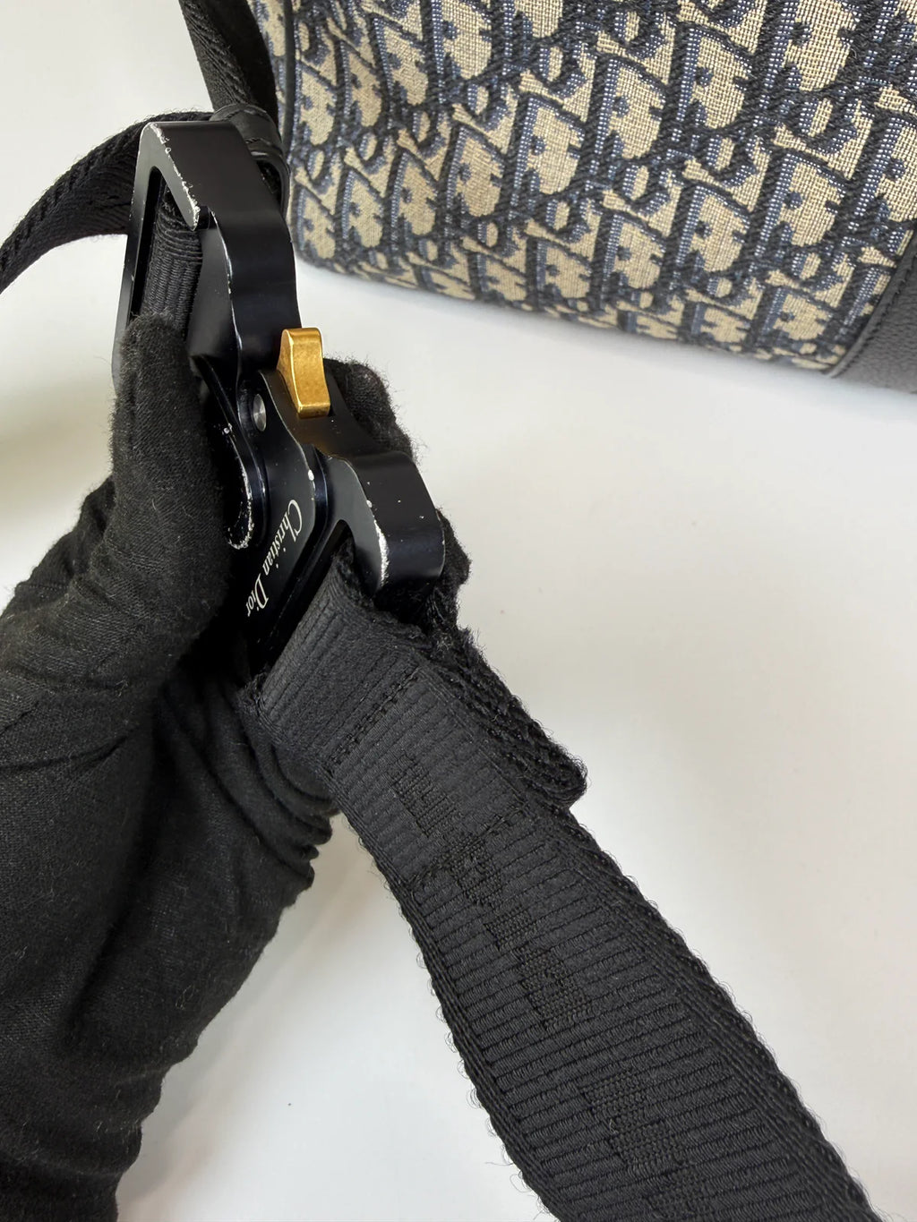CHRISTIAN DIOR OBLIQUE CANVAS TRAVEL BAG WITH SILVER HARDWARE
