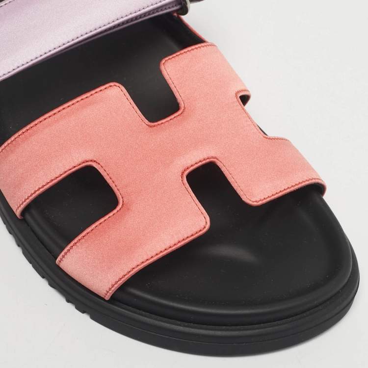 Hermès Pink/Purple Satin Chypre Flat Sandals Size 37.5