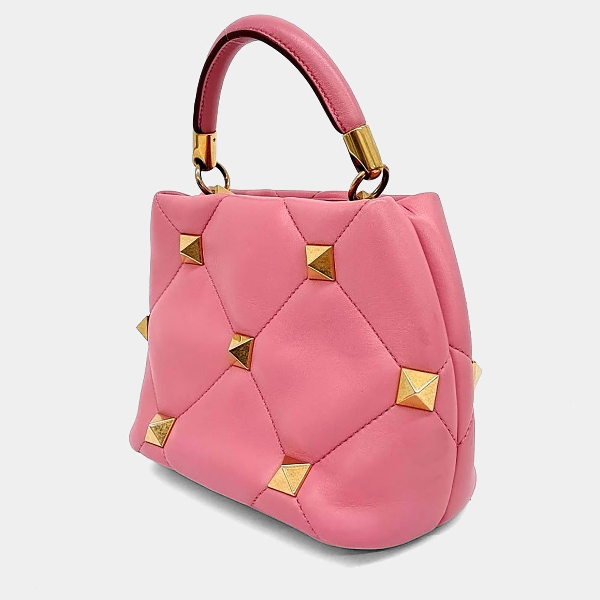 Valentino Pink Leather Rockstud Tote and Shoulder Bag